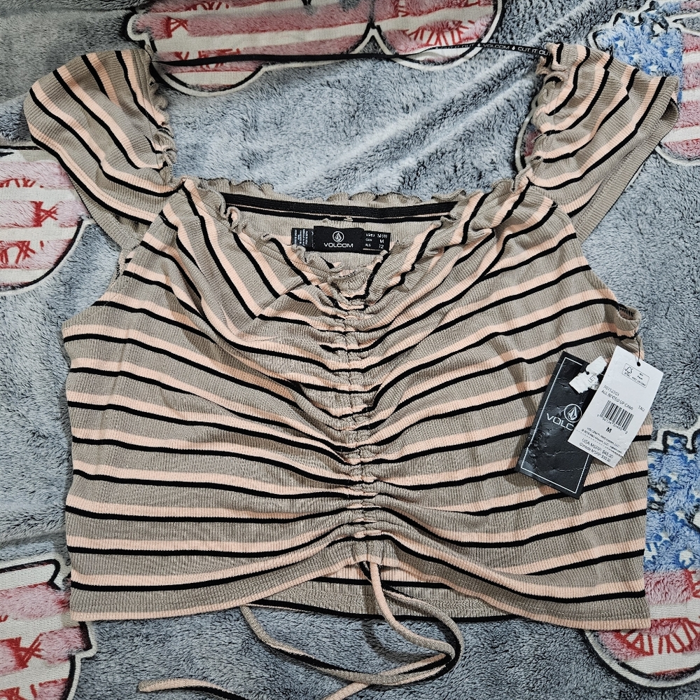 Volcom Stripe Ruched Top NWT